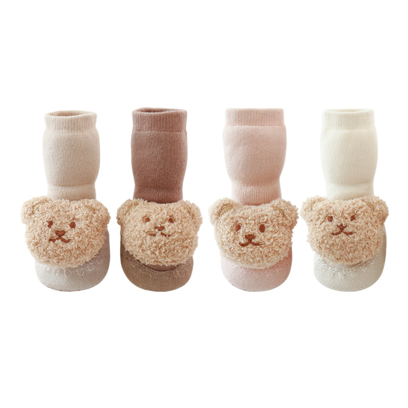 2023 invierno nuevo bebé Niño Zapatos calcetines engrosada caliente muñeca de dibujos animados interior antideslizante bebé piso zapatos Calcetines