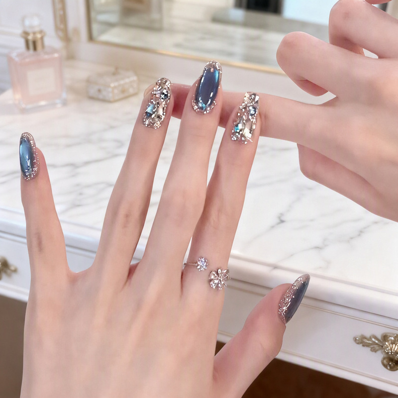 New Style Sea Blue Cat-Eye High-End Handmade Wearable Nails with a Premium Feel, Brightening Nail Stickers, Removable Nail Patches New Style Sea Blue Cat-Eye High-End Handmade Wearable Nails with a Premium Feel, Brightening Nail Stickers, Removable Nail Patches