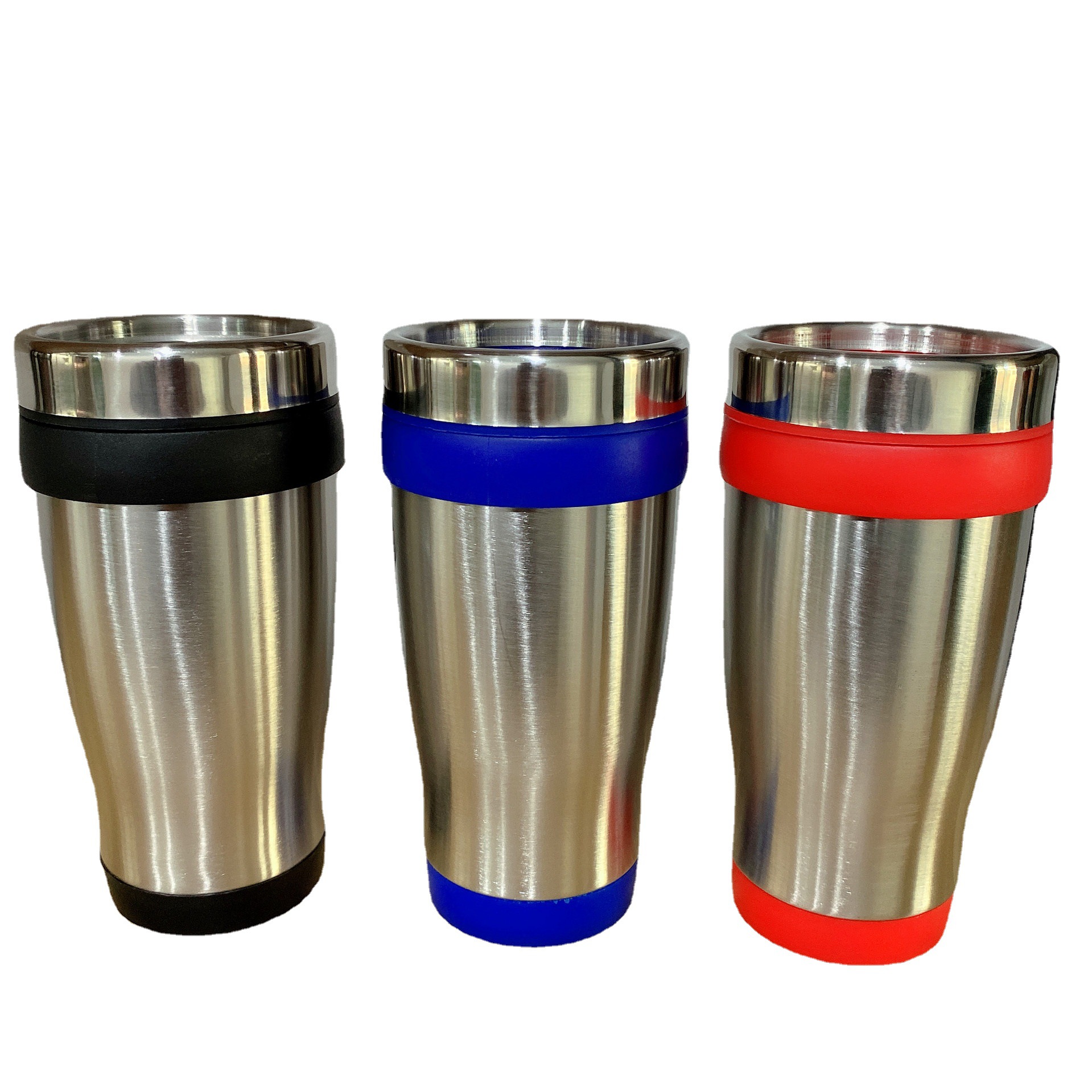 Ventas al por mayor de doble capa de plástico exterior de acero taza de coche de plástico de acero exterior taza de regalo 450mL taza de agua del coche sin mango