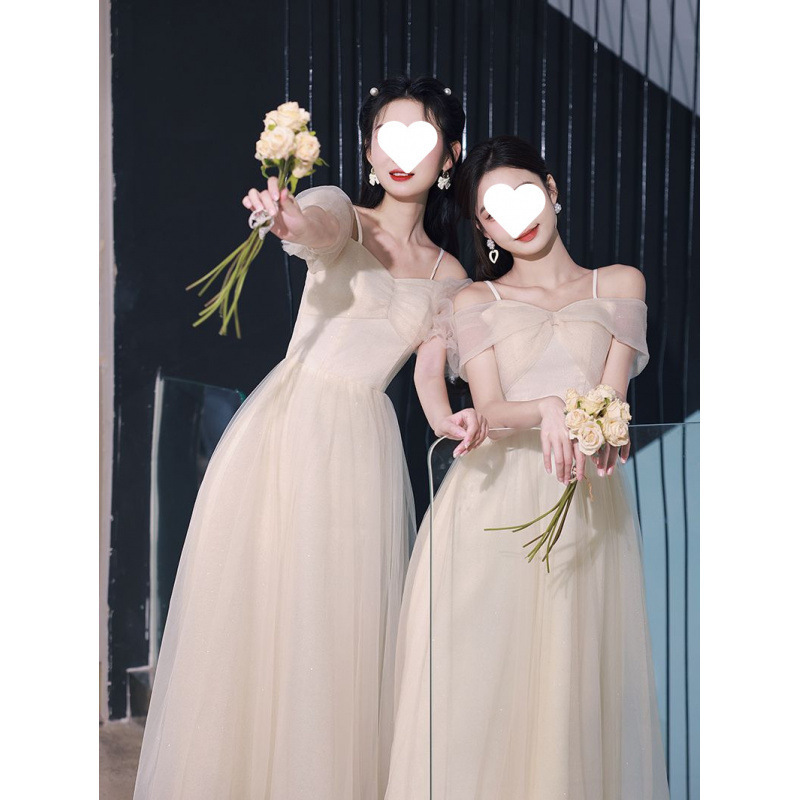 Special Offer Champagne Color Sister Dress 2025 New High-End Niche Wedding Long Dress Bestie Group Dress Mesh