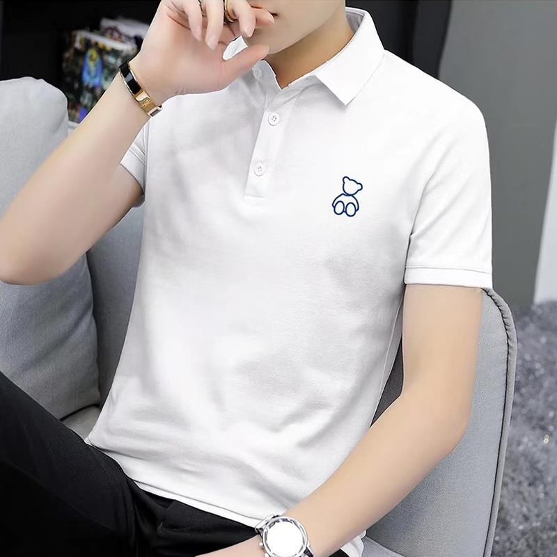Collar T-shirt men's short sleeve 2024 new fashion slim Korean style Ice Silk handsome fashion brand leading half sleeve polo shirt