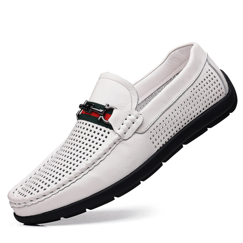 2023 Verano nueva primera capa de cuero de vaca sandalias de los hombres de cuero transpirable zapatos casuales de los hombres huecos zapatos de agujero suave transfronteriza