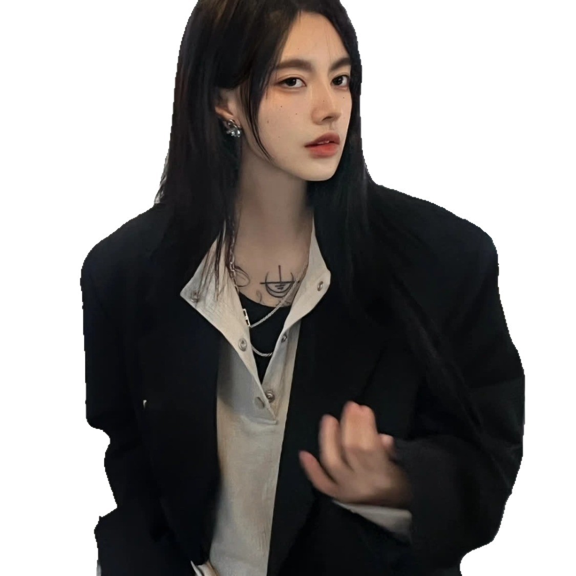 Black Slim-Fit Women's Blazer For Spring Autumn, New Korean Style Design, Casual And Elegant Suit Jacket_voghion.com