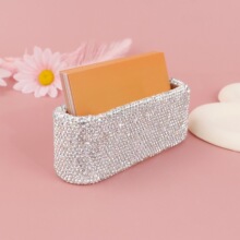 跨境爆款镶水钻立式明信片盒卡片文具收纳盒木质签字笔收纳名片盒