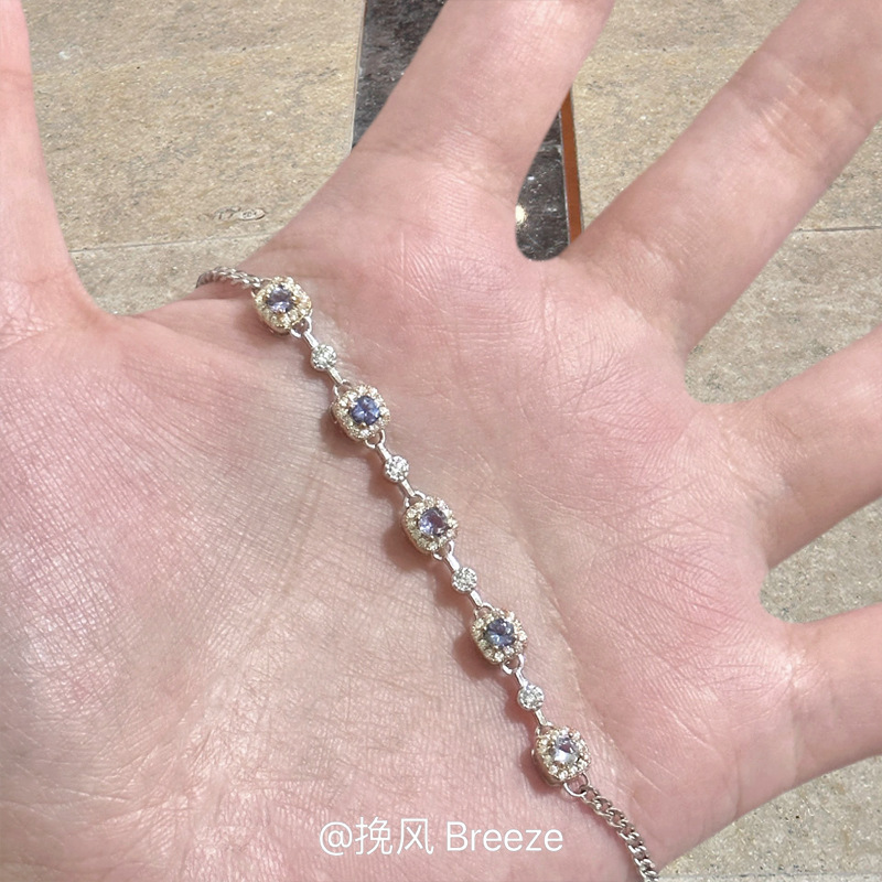 Purple zircon square sugar bracelet female light luxury heavy industry French niche high-grade temperament personality simple all-match bracelet