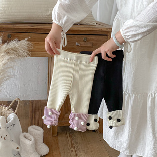 2025 Autumn and Winter New Baby Knitted Sweater Leggings for Baby Girls, Fashionable and Versatile Polka Dot Pants and Pants