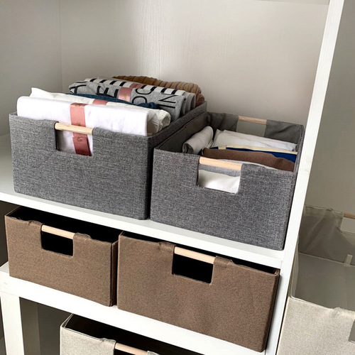 Wooden handle household fabric desktop storage box folding portable student book storage basket living room entrance storage box