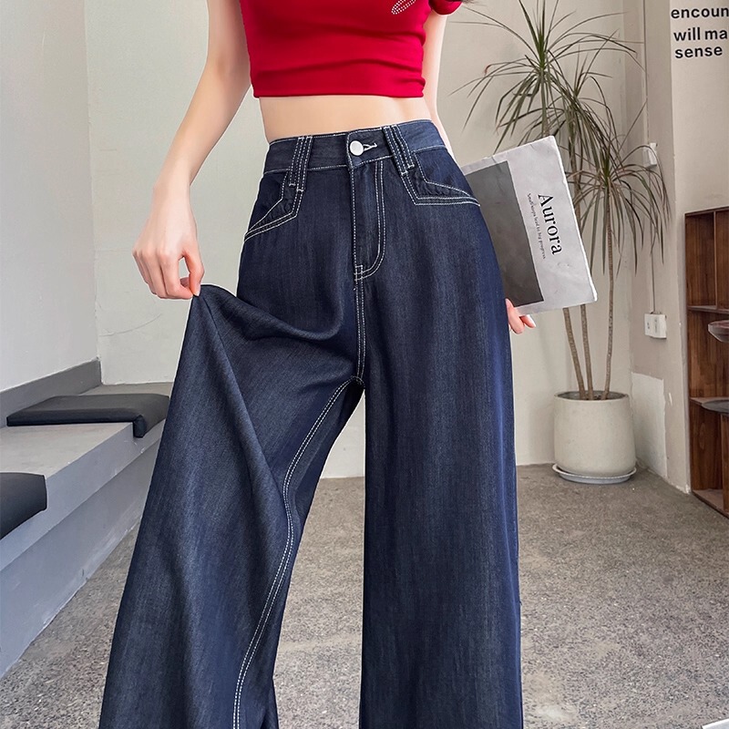 Denim Blue Ice Silk Wide-Leg Jeans for Women 2026 Summer Thin Soft Drapey Skin-Friendly Cool Loose Straight Tencel Pants Denim Blue Ice Silk Wide-Leg Jeans for Women 2026 Summer Thin Soft Drapey Skin-Friendly Cool Loose Straight Tencel Pants