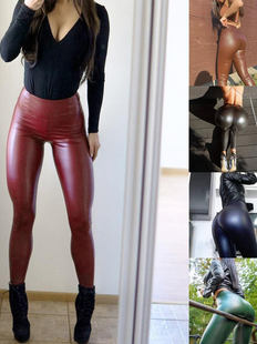 Women's high-waisted PU leather pants Ůʿ��ɫ�����o��PUƤѝ