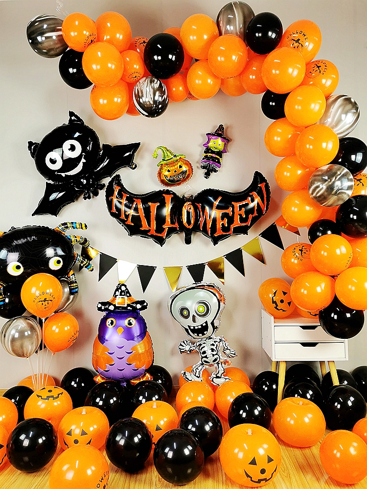 Halloween cartoon air balloon black orange printed mall store window…