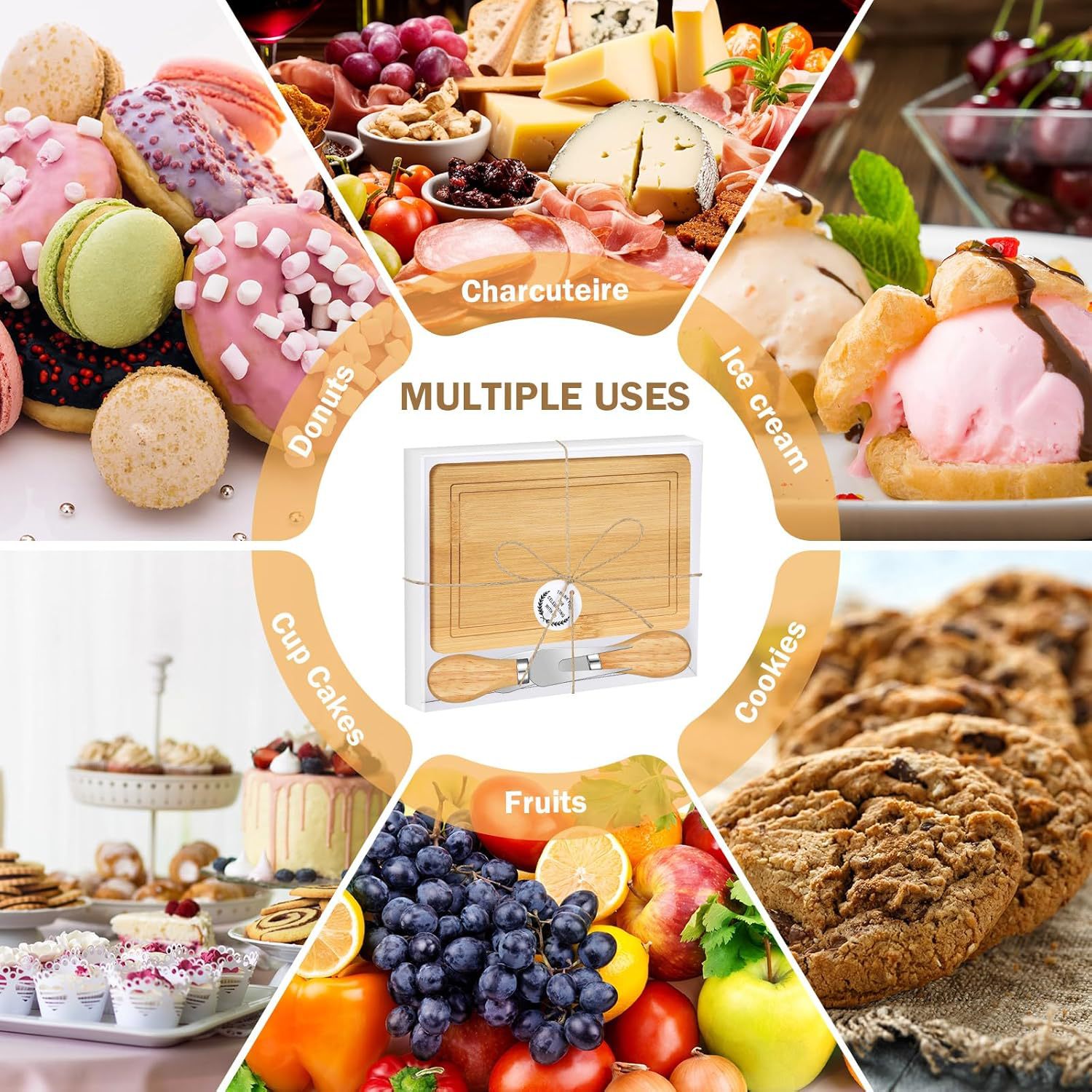 Caja de regalo de mano Mini juego de tabla de cortar de bambú Juego de cuchillo de queso Juego cuadrado Boda en caja Banquete de cumpleaños Tablero de bambú