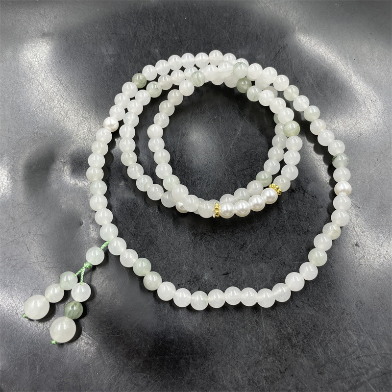 平价玉器 天然白底青天山翠玉佛珠念珠毛衣链 可缠绕玉手链