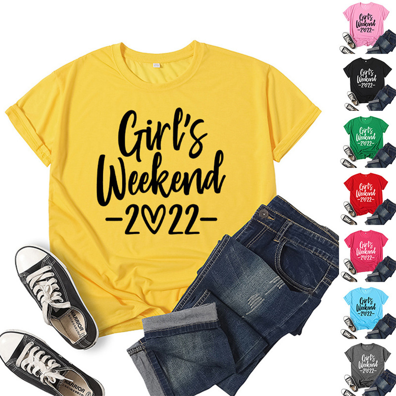 Girl's Weekend Girl's Weekend 2022 Printed Short Sleeve T-Shirt Wholesale Cross-border for European and American Men and Women