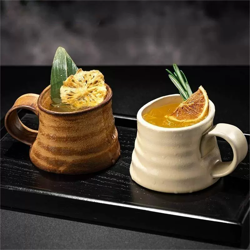 手工粗陶复古咖啡杯创意早餐杯燕麦杯家用感牛奶杯陶瓷马克杯