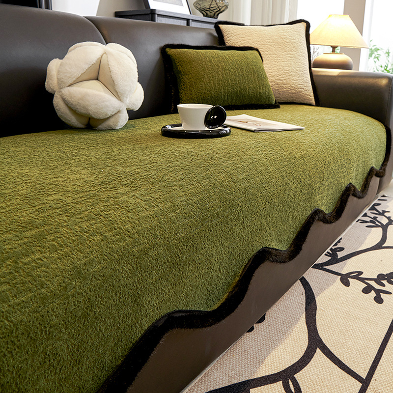 Trendy Xiaohongshu Sofa Cushion Luxury Retro Non-Slip Cushion Genuine Leather Solid Wood Object Combination Cushion Sofa Cover