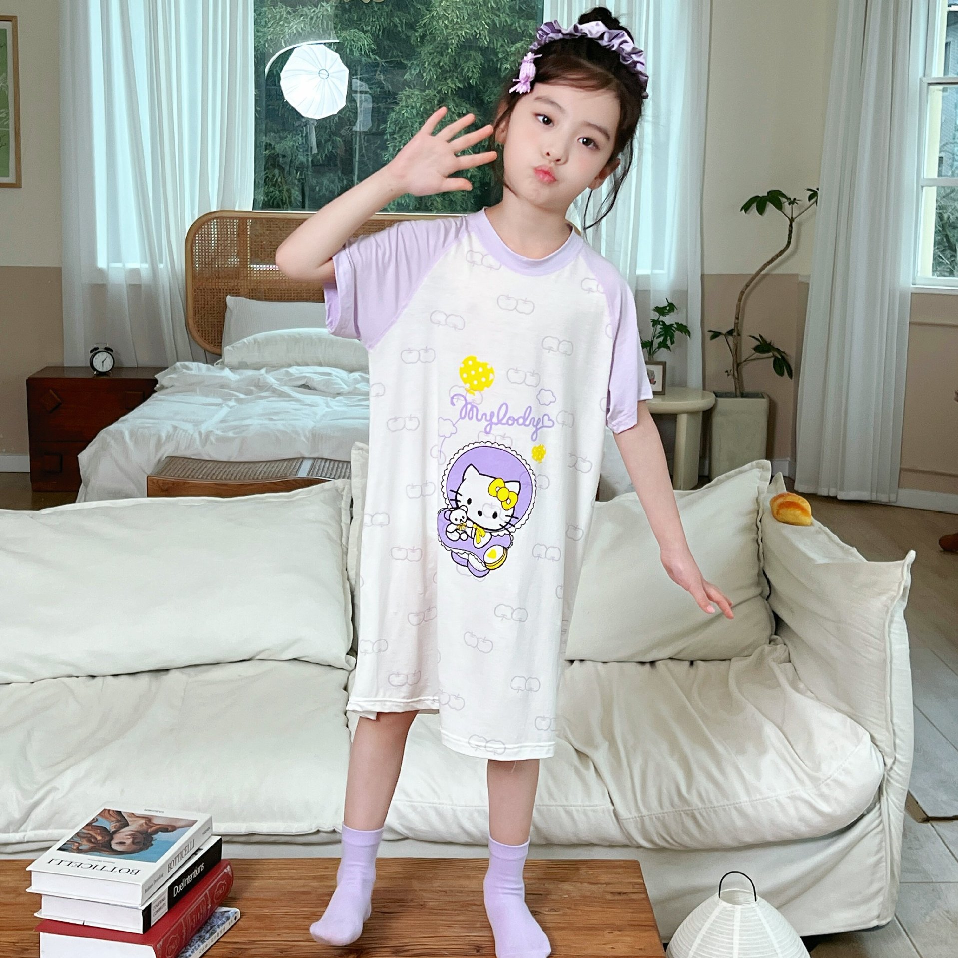 Niñas camisón modal primavera y otoño niños grandes estilo princesa coreana falda de niña pijamas para niños ropa de casa para bebés