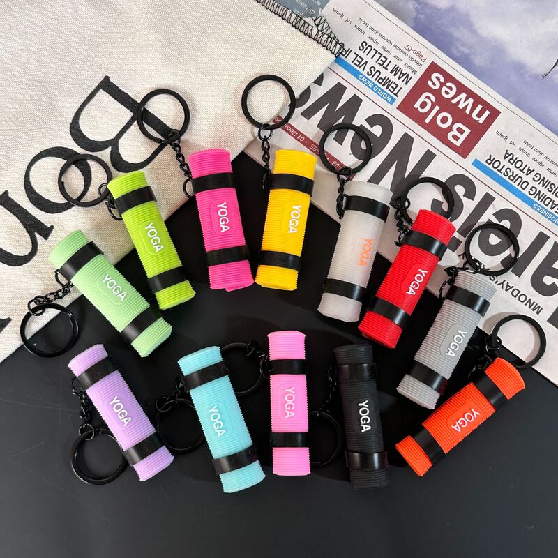 New Cross-Border Yoga Mat Pendant, Soft Rubber Keychain, Bag Accessories, Fitness Club Small Gifts