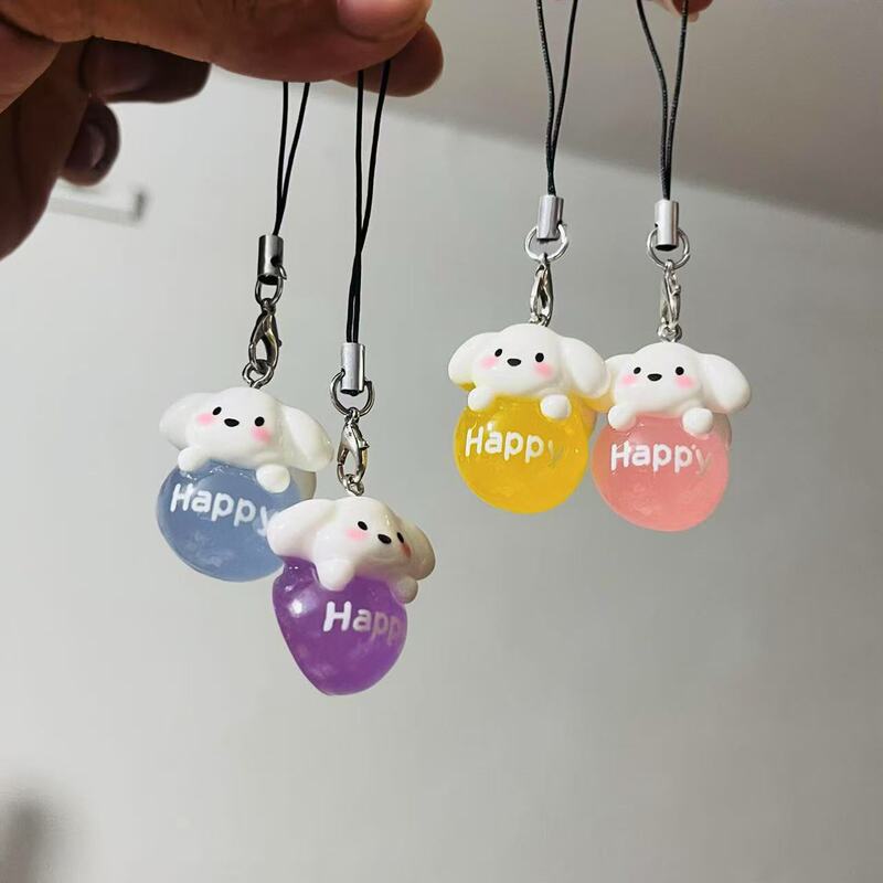 Black Rope O66 Cute Luminous Ice-Transparent 3D Dog Phone Chain Creative Cartoon Student Backpack Pendant Best Friend Gift