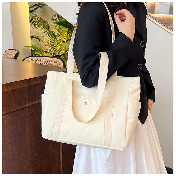 Wholesale of new women's single-shoulder bags, cross-border simple and casual canvas bags, Korean version LOGO printed commuter tote bags undefined