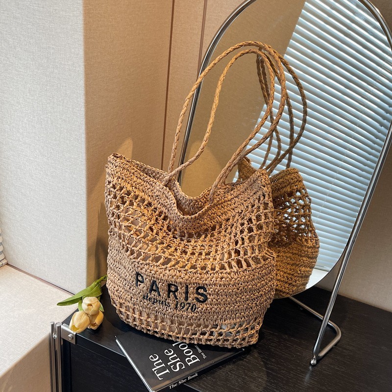 New Ins Style Hollow Bag Women Shoulder Bag Handbag Large Capacity Underarm Bag Holiday Travel Beach Bag