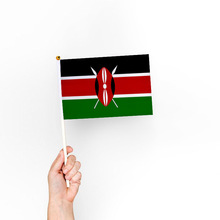 肯尼亚手摇旗 含旗杆 8号旗帜 14*21cm 涤纶 双面图案 亚马逊货源