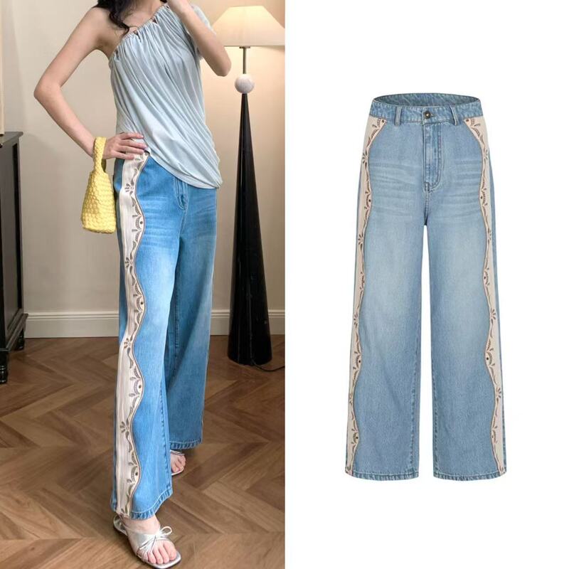 In stock~【PA Laser Embroidery】26ss Durgar Oracle Patchwork Jeans for Women, Summer High-Waisted Straight-Leg Trousers