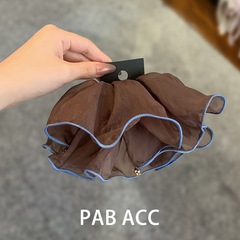 韩国棕蓝蓬松网纱咖色一字弹簧夹质感莫兰迪包边半扎后脑勺发夹子