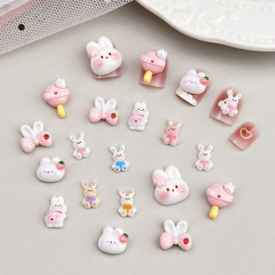 Three-dimensional cute rabbit lollipop diy resin cartoon nail art accessories hair clip nail wear nail decoration