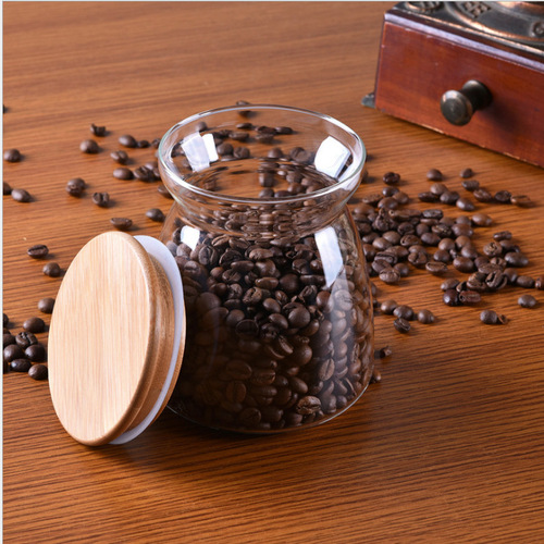 Wholesale high borosilicate glass sealed canisters wholesale trapezoid bamboo lid tea canisters transparent glass storage jars candy jars