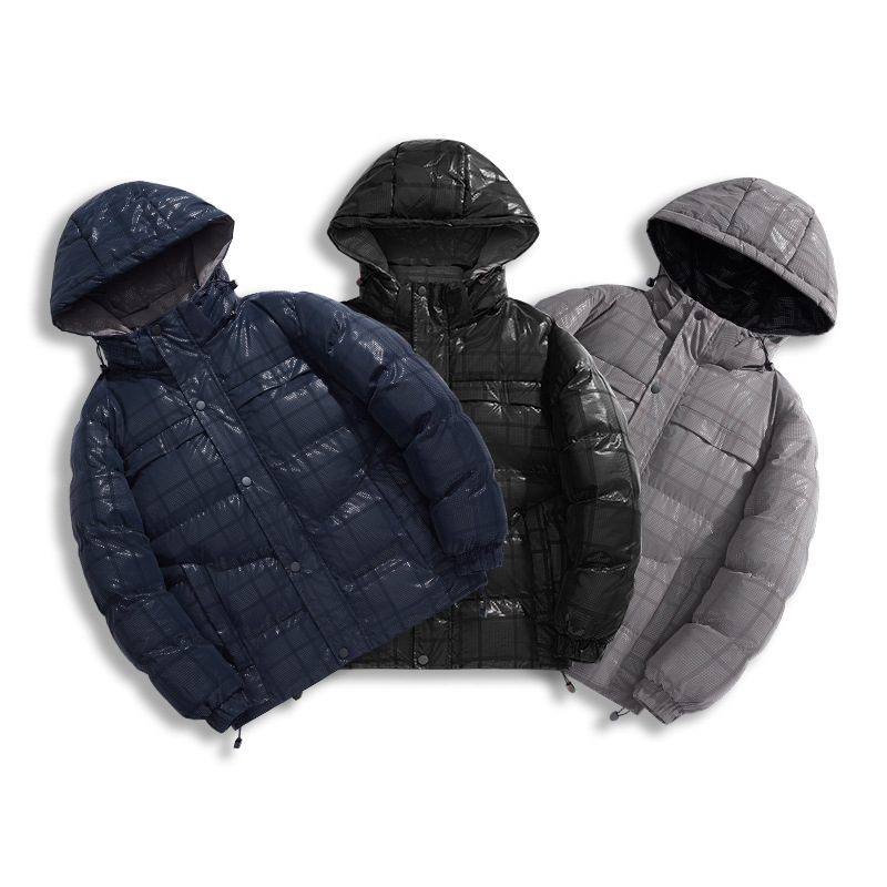 Chaqueta de algodón de invierno a cuadros para hombres encapuchados pareja de algodón estilo de puerto abrigo cálido chaqueta de hombre algodón casual suelto