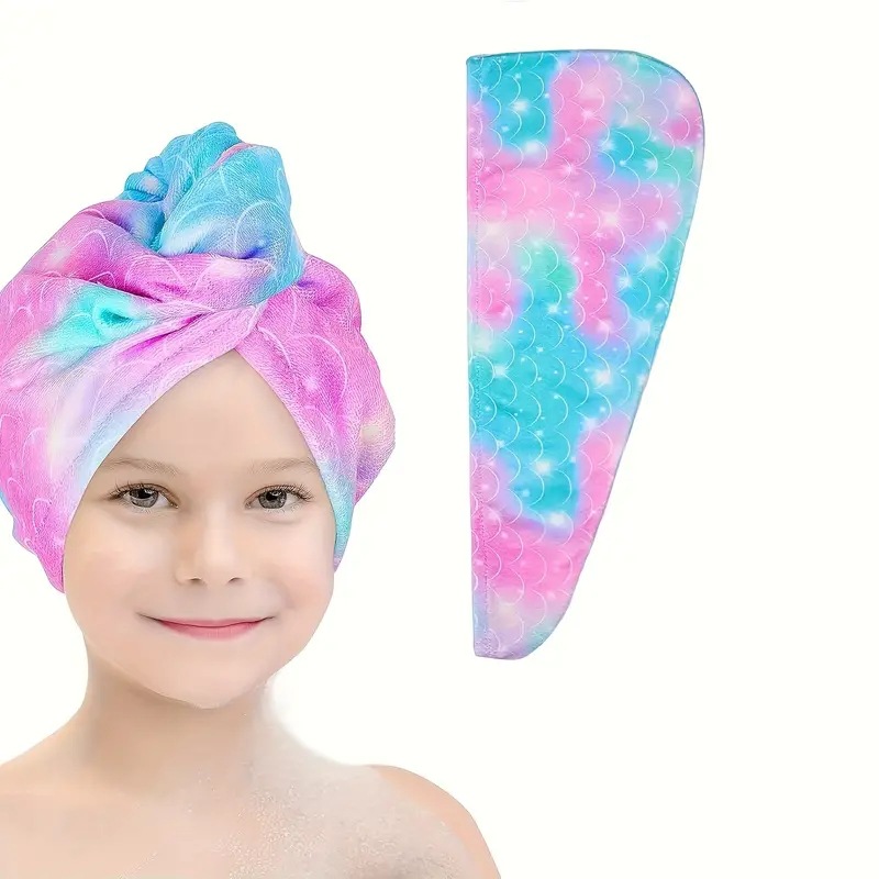 Absorción engrosada de agua para niños arco iris impresión sombrero de cabello seco envoltura de cabello microfibra lindo bebé niña bolsa de cabello seco
