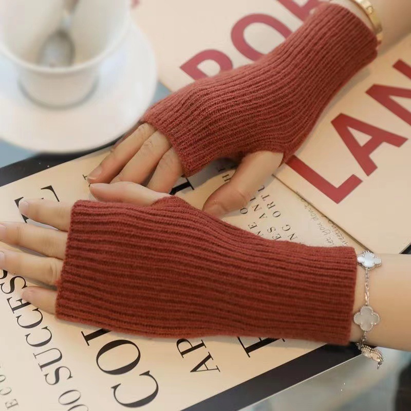 Medio dedo guantes de lana de las mujeres de otoño e invierno engrosada cálida pantalla táctil dedo abierto guantes de punto estudiante escrito oversleeve pulsera