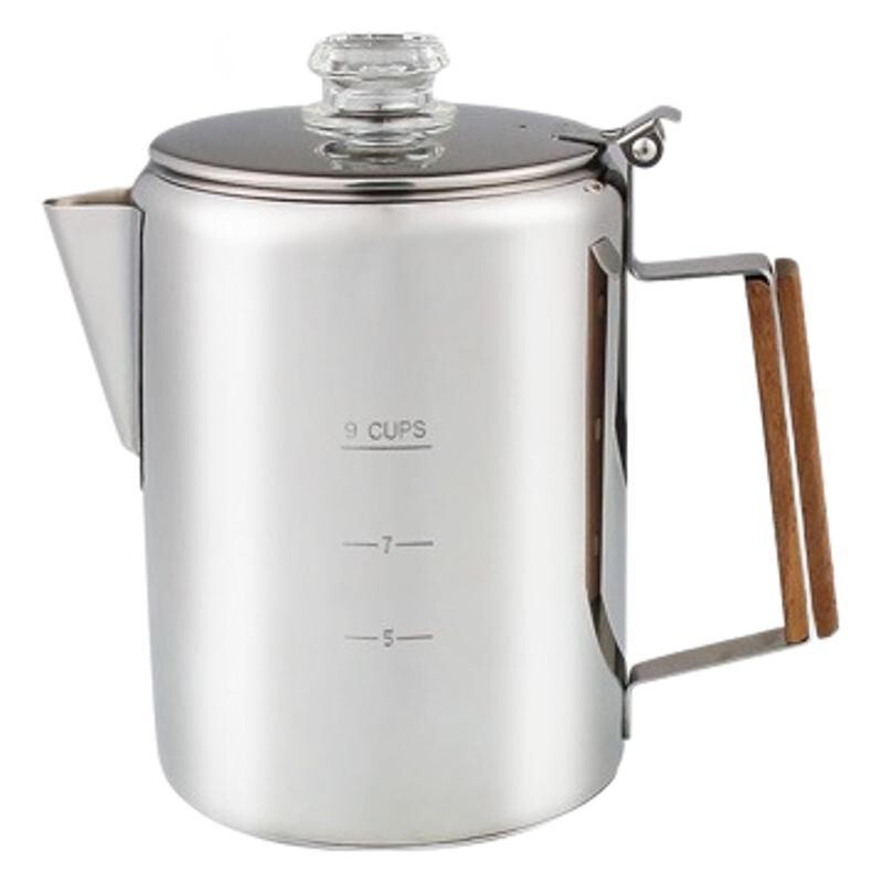 American-Style Stainless Steel Coffee Pot, 9-Cup Large Capacity with Scale, Lightweight for Outdoor Camping and Brewing
