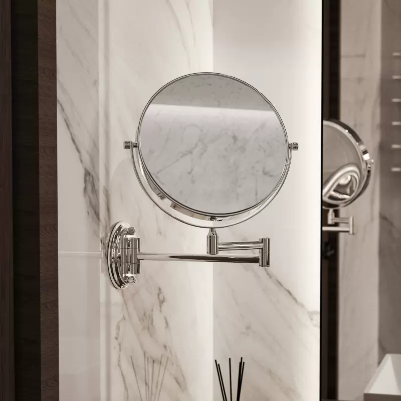 免打孔壁挂化妆镜铜镜框3倍放大梳妆镜酒店卫生间可折叠美容镜