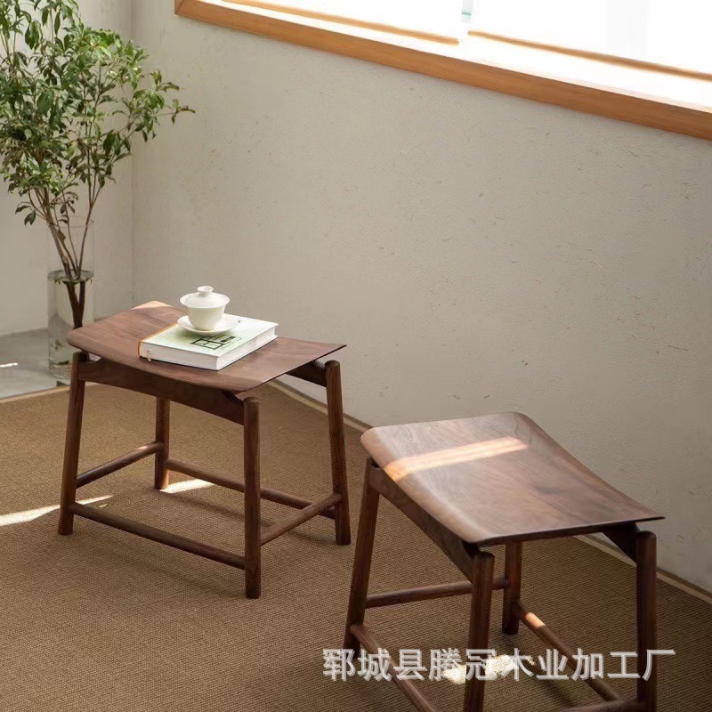 Chinese-style Solid Wood Square Stool Living Room Shoe Changing Stool Elm Wood Yuanbao Log Saddle Bench Bedroom Stool Home Low Stool