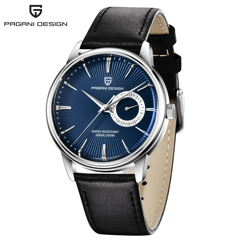 Bergani PAGANI hombres de negocios reloj de moda espejo de zafiro calendario impermeable reloj de cuarzo 1654