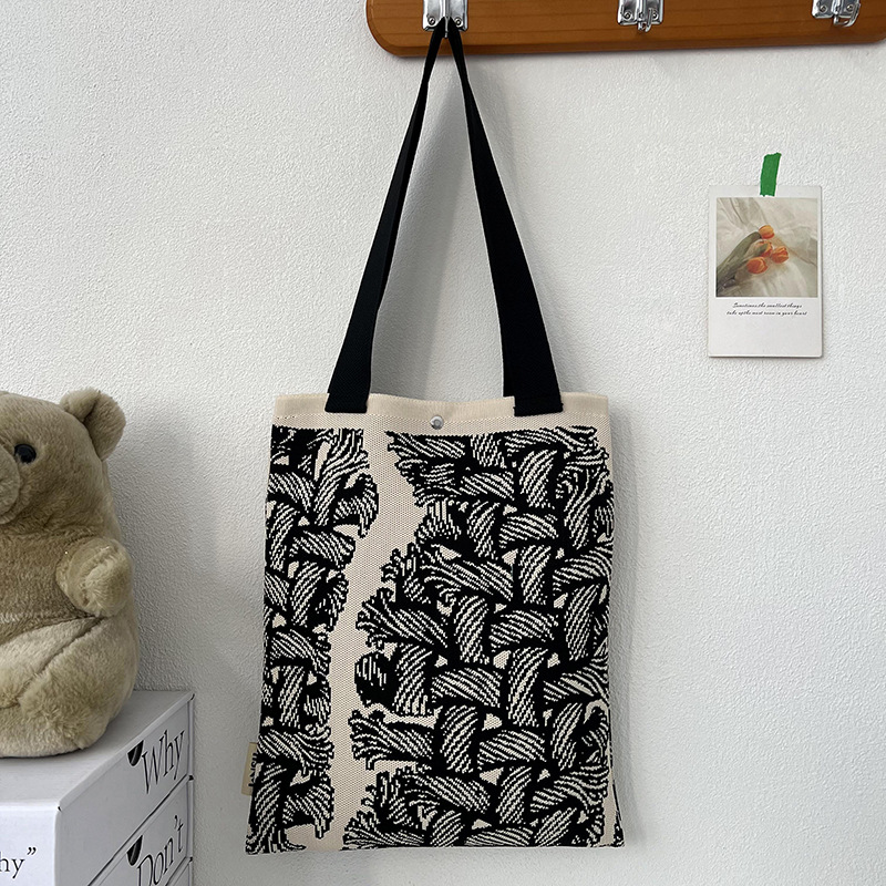 Bolsa de mano de punto de diseño simple flor frutas color contrastante bolso de mano de viaje fuera de gran capacidad bolso de hombro