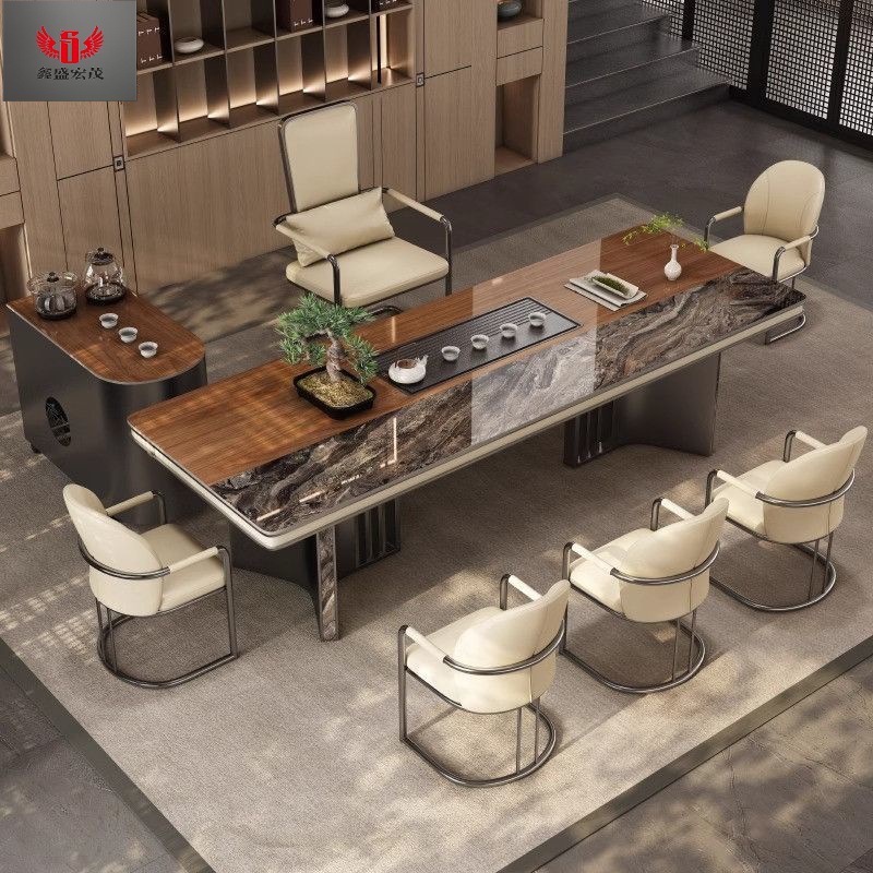 Nueva mesa de té de estilo chino de kung fu, mesa de té de oficina, combinación de mesa de té de roca de lujo, mesa de té de piedra de lujo ligera y moderna.