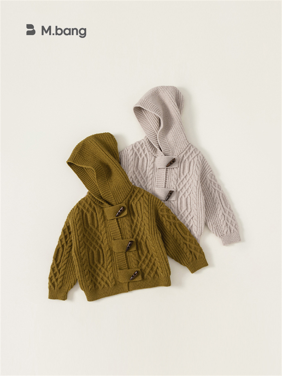 Youbao Ropa para niños Suéter para niños Chaqueta de primavera para niños y niñas Chaqueta de punto con capucha trenzada con hebilla de cuerno de color sólido