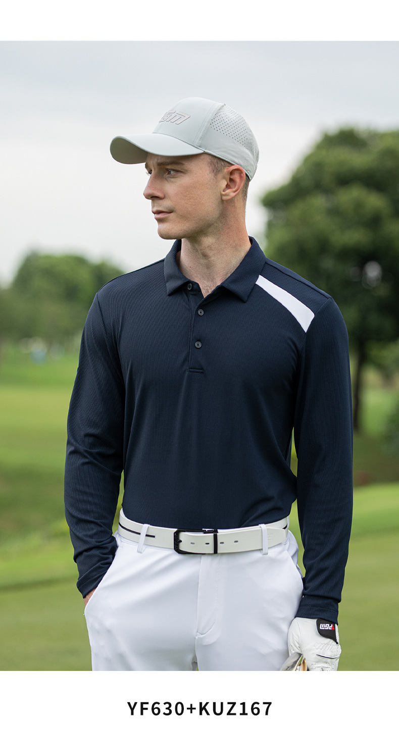 Áo polo golf nam dài tay PGM phối màu tương phản — KUZ167-màu trắng, YF630-Màu đen, YF630-màu cam, KUZ167-màu xanh hải quân chi tiết 11