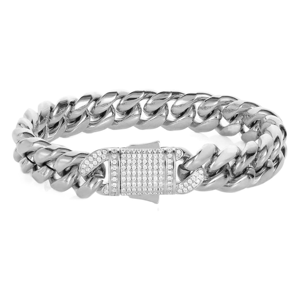 Cadena Cubana de Acero Inoxidable con Hebilla de Resorte, Estilo Hip-Hop Europeo y Americano, Accesorios de Joyería para Hombre, Pulsera de Acero de Titanio con Baño de Oro de 18k, Venta al por Mayor