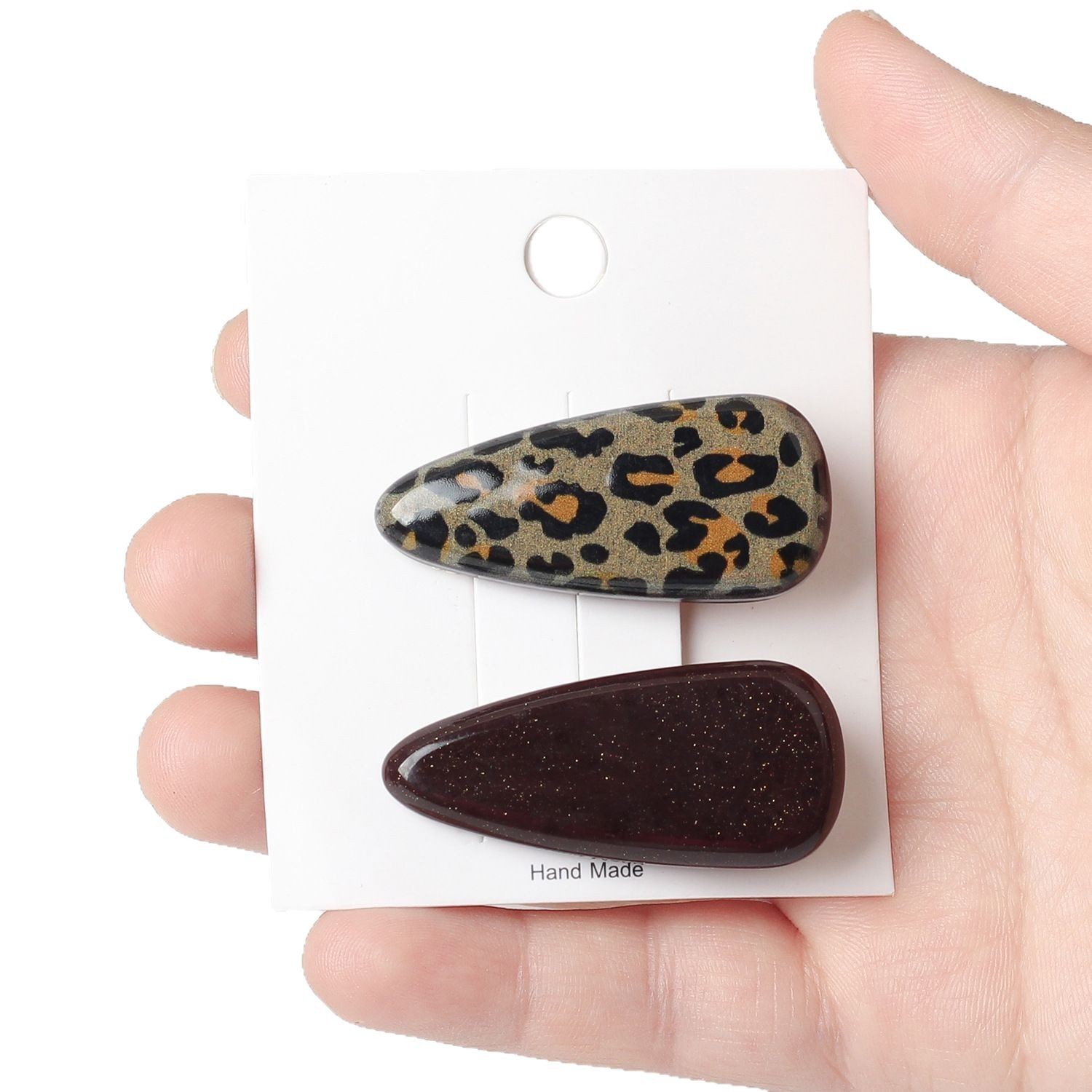 Pinza para el cabello con estampado de leopardo de metal retro color café textura horquilla de alta calidad estilo maduro clip de pico de pato dulce y picante flequillo lateral