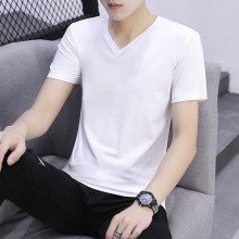 纯色V领短袖t恤男式青年男士T恤韩版修身厂家直销宽松纯棉体恤男