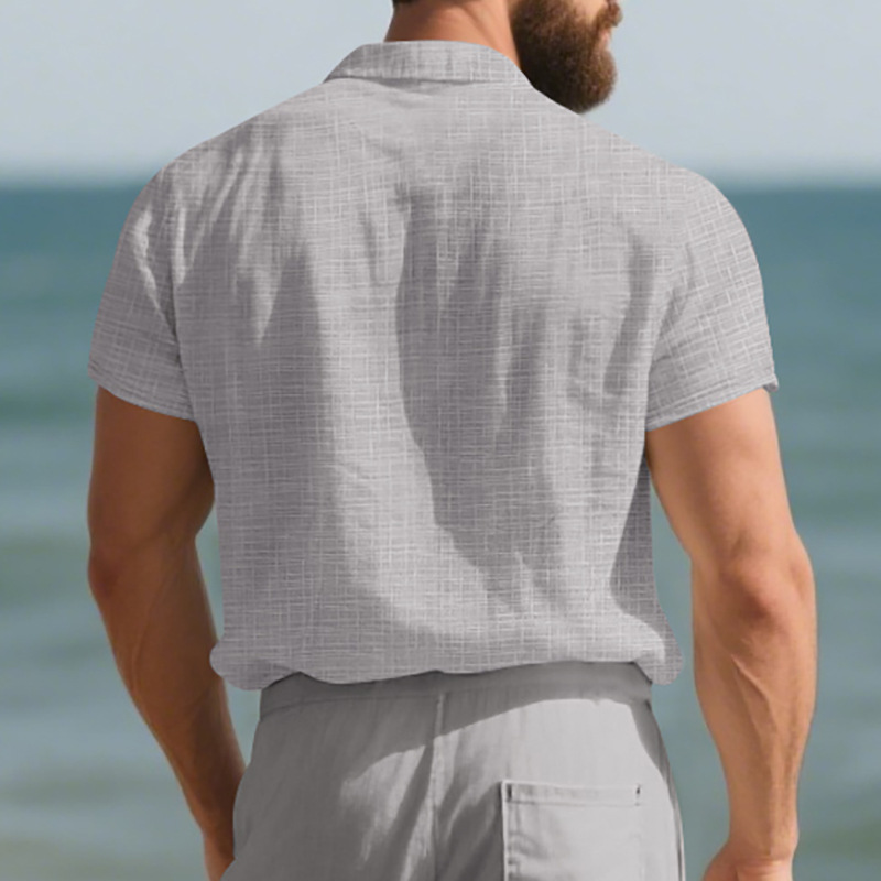 Chemise d'été à manches courtes pour homme, couleur unie, double poche, décontractée, pour les vacances_voghion.com