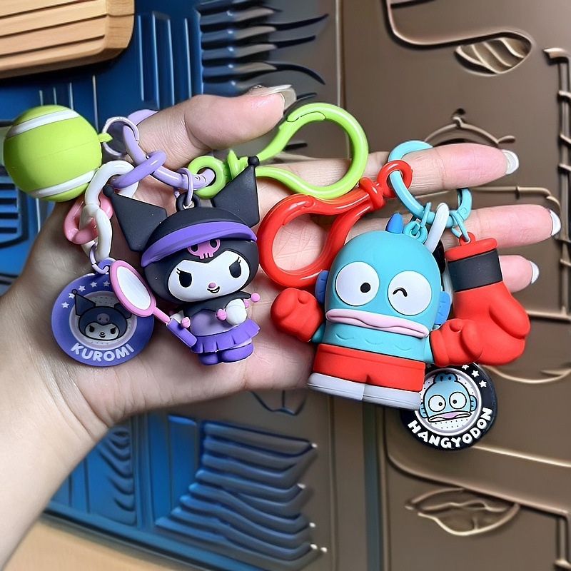 Authentic Sanrio Games Keychain Boxer Mermaid Hanton Tennis Kuromi School Bag Car Pendant Female