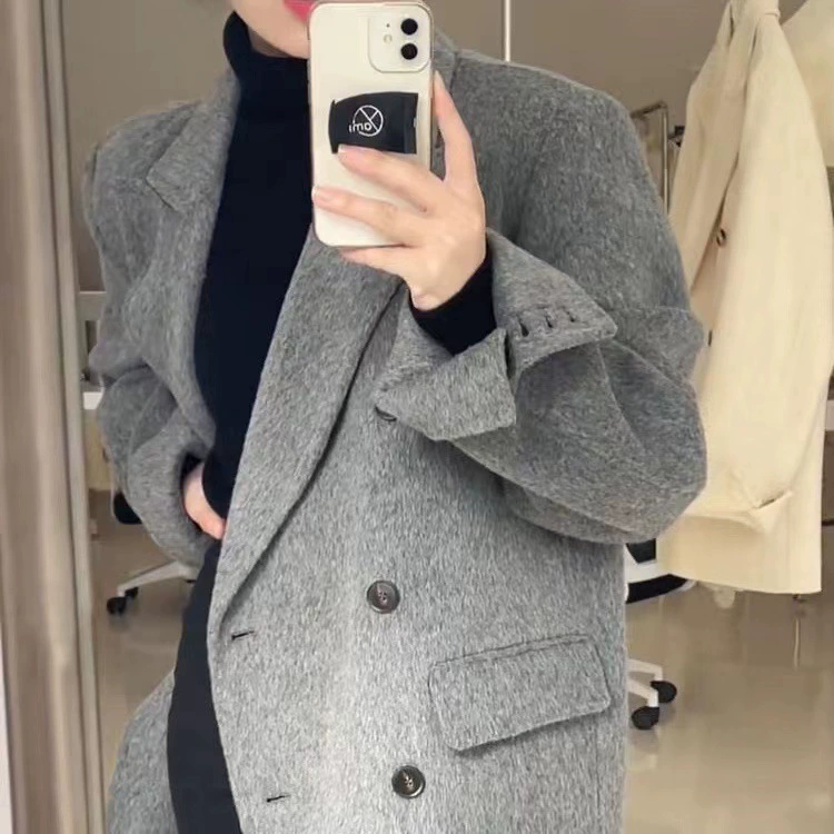 Двустороннее кашемировое короткое пальто для женщин, новинка осени и зимы 2025 года, высококачественный корейский стиль, плотный шерстяной блейзер.