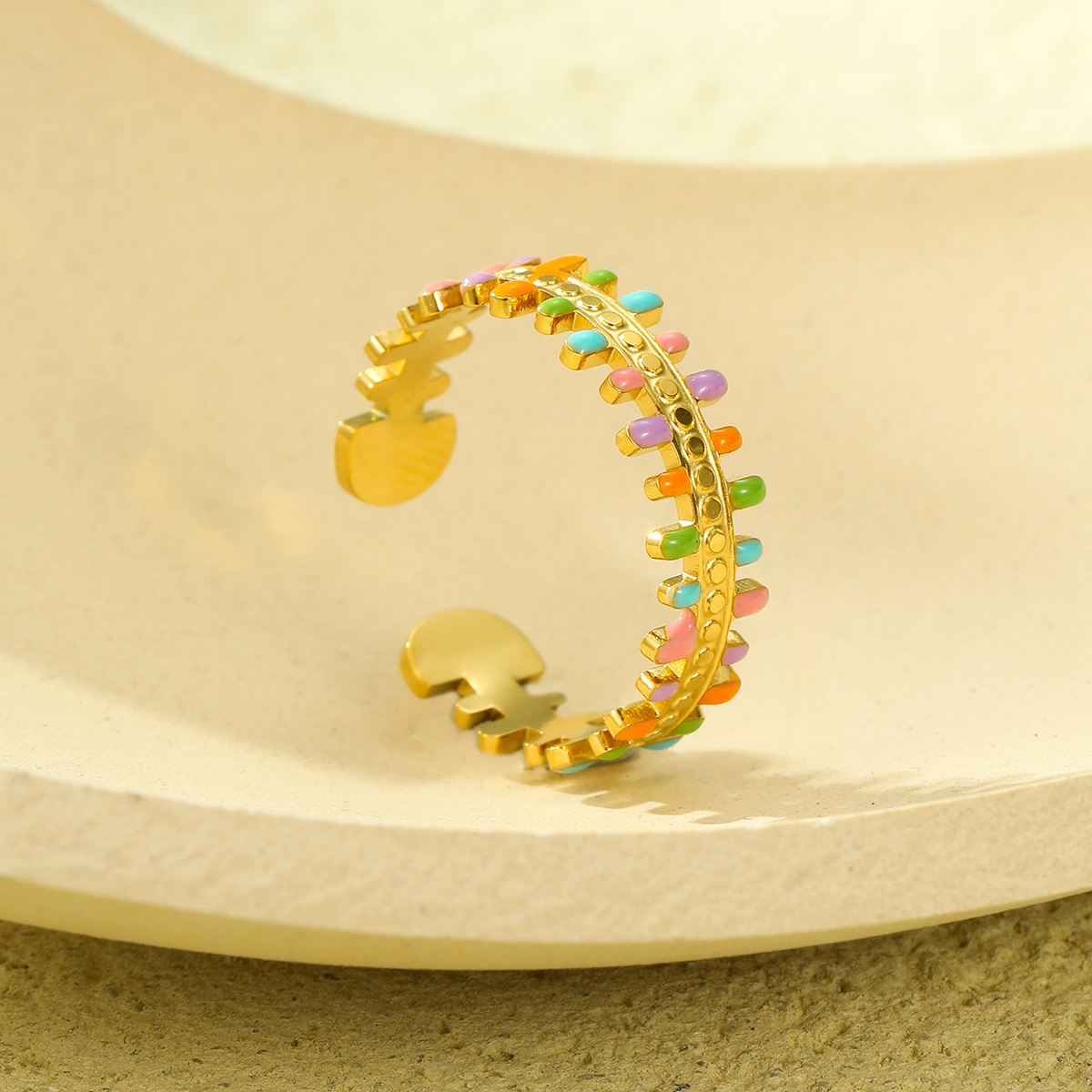 Colorful Dripping Oil Tassel Stainless Steel Ring