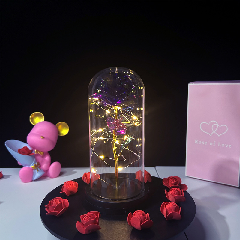 Flor eterna Pantalla de Cristal 520 regalo hoja de oro rosa flor artificial caja de regalo de cumpleaños decoración creativa lámpara