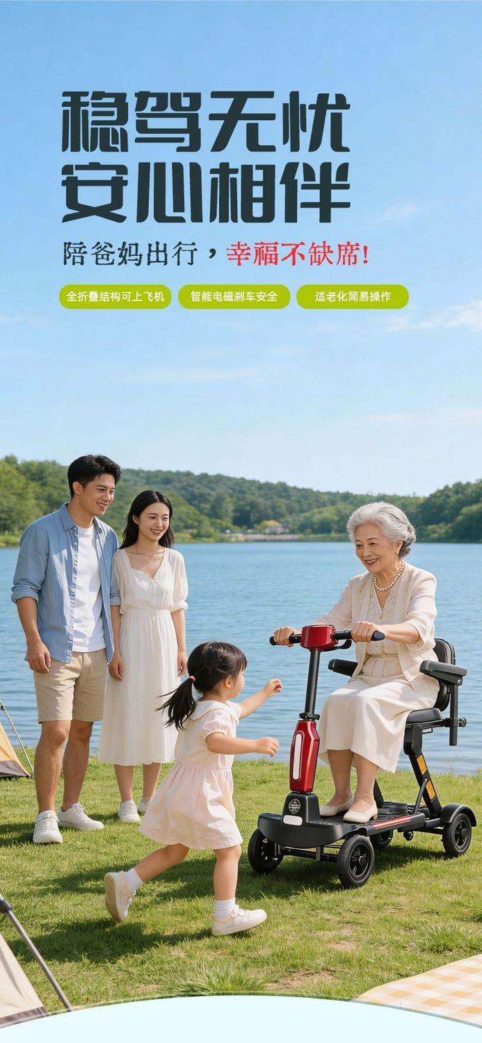 Elderly Mobility Scooter, Automatic Folding High-End Lightweight Electric Four-Wheeler, Small Electric Vehicle for Elderly Travel