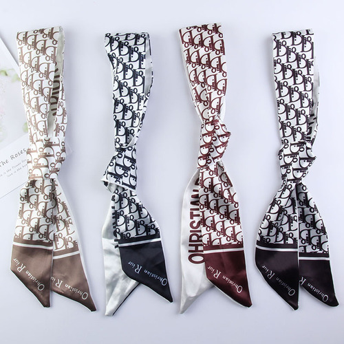 Wholesale of popular scarf, versatile tie bag, tie hair, letter retro long strip flowing ribbon, hand gift ribbon hair accessory hair band 